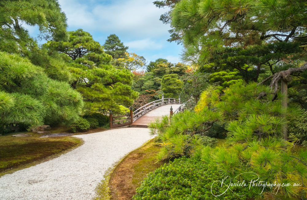 Imperial Palace garden and historic bridge Kyoto